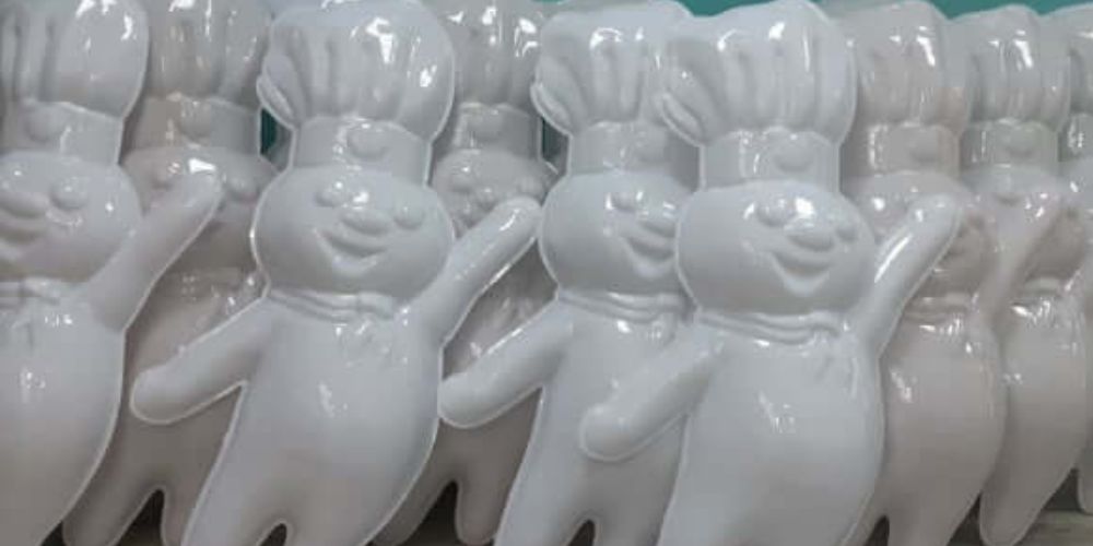 Image of 3d printed samples of Pilsbury Doughboy for thermoforming