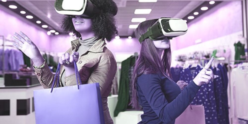 Image of two people wearing VR goggles reminiscent of the 2020's trends