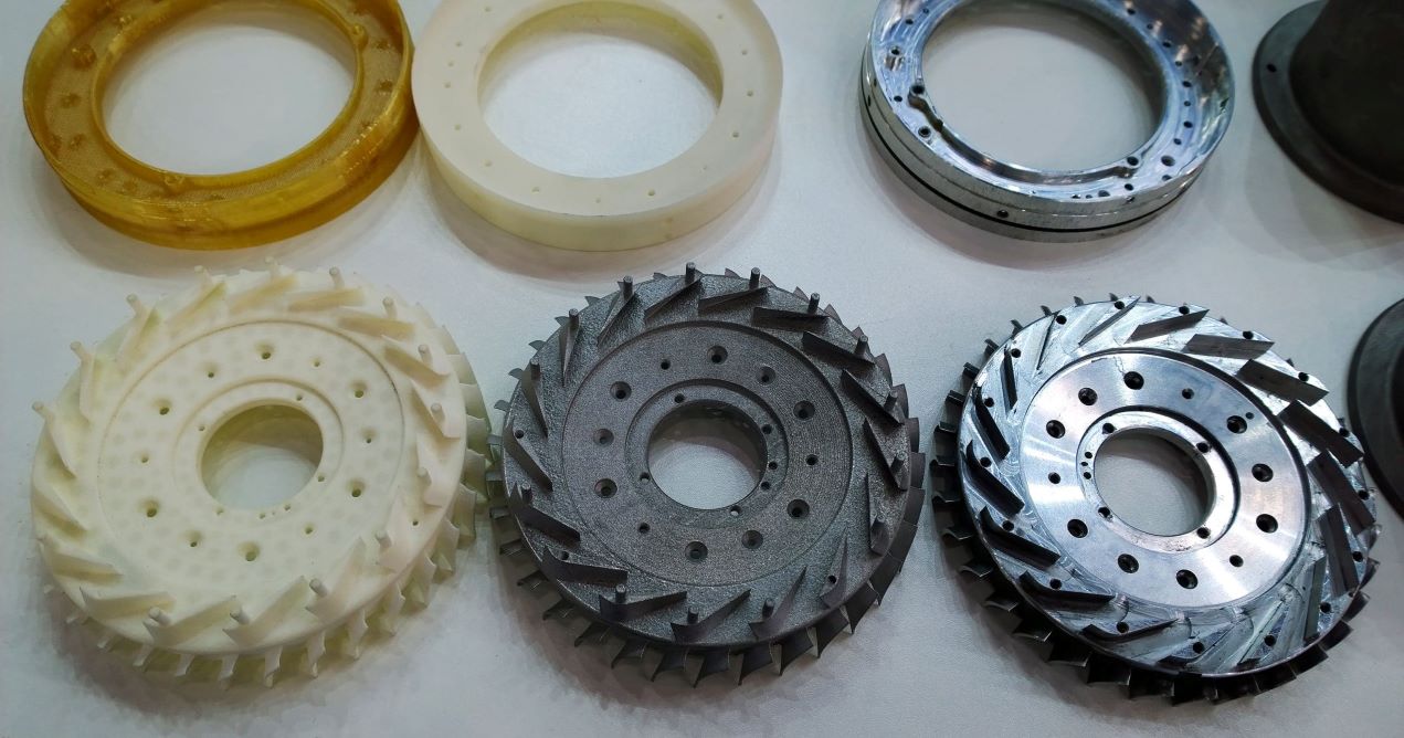 Gears 3D printed different materials. scaled 2