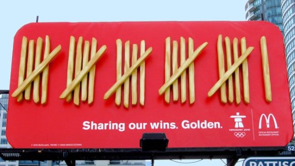 Billboard with 3D printed realistic looking giant french fries